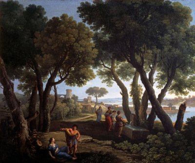 有妇女在井边的风景，由Andrea Locatelli（1695-1741）创作，布面油画，61x73厘米。 作者 安德里亚·洛卡特里（Andrea Locatelli）