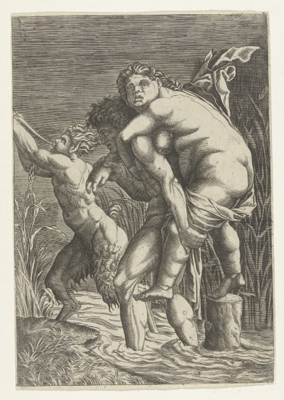 男人背着女人和一个萨提尔人 作者 安德里亚·曼特尼亚（Andrea Mantegna）