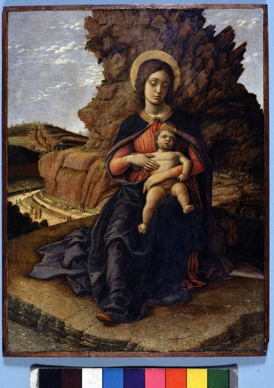 Andrea Mantegna，《采石场的圣母》：圣母和圣婴，背景是采石场和正在工作的工人，佛罗伦萨乌菲兹美术馆 作者 安德里亚·曼特尼亚（Andrea Mantegna）