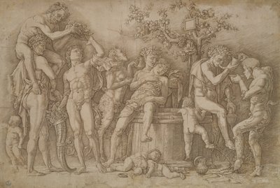 带有大桶葡萄酒的Bacchanal，1470-90 作者 安德里亚·曼特尼亚（Andrea Mantegna）