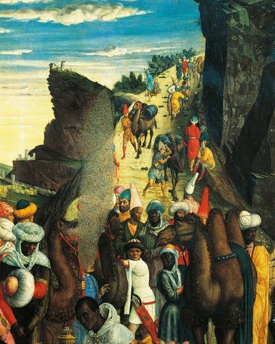 安德里亚-曼特纳（Andrea Mantegna）创作的《Magi的崇拜》（Adoration of the Magi）中的细节，代表Magi的大篷车。 作者 安德里亚·曼特尼亚（Andrea Mantegna）