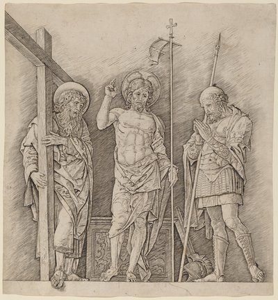在圣人安德鲁和朗基努斯之间复活的基督 作者 安德里亚·曼特尼亚（Andrea Mantegna）