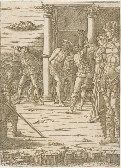 耶稣受难图》，背景为风景画 作者 安德里亚·曼特尼亚（Andrea Mantegna）