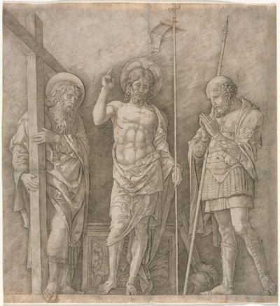 复活的基督在圣安德鲁和朗基努斯之间 作者 安德里亚·曼特尼亚（Andrea Mantegna）