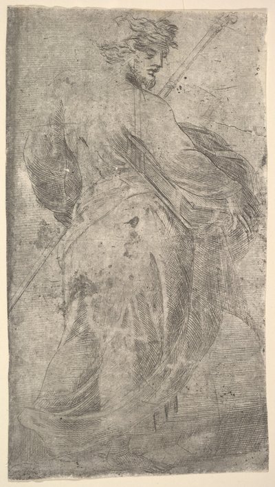 圣雅各布大帝，左手持杖，右手持书，出自《基督与...》，约1548-50。 作者 安德里亚·夏维亚（Andrea Schiavone）