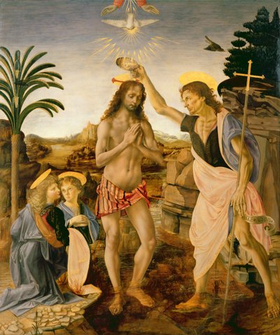 施洗约翰的基督洗礼，1475年 作者 安德里亚（Andrea）和文西（Vinci Verrocchio）