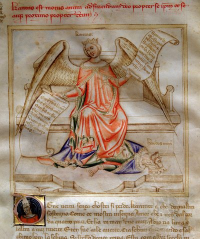 巴托洛梅奥·迪·巴托利 (Bartolomeo di Bartoli) 在“七维图斯之歌和布鲁齐奥·维斯康蒂 (Bruzio Visconti) 的七大自由艺术之歌”（美德与科学之歌）中，慈善爱丽的寓言踩在了大希律一世的脚下。 安德里亚·迪·巴托利 (Andrea di Bartoli) 的水彩画 ( 作者 安德里亚·德·巴托利