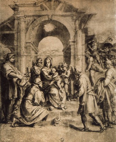 英雄的崇拜，由Andrea del Sarto绘制。内阁的图纸和印刷品，乌菲齐，佛罗伦萨 作者 安德里亚·德尔·萨托（Andrea del Sarto）