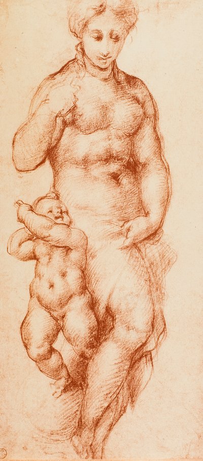由Pontormo绘制的慈善机构，以前归功于Andrea del Sarto。内阁图纸和版画，乌菲齐画廊，佛罗伦萨 作者 安德里亚·德尔·萨托（Andrea del Sarto）