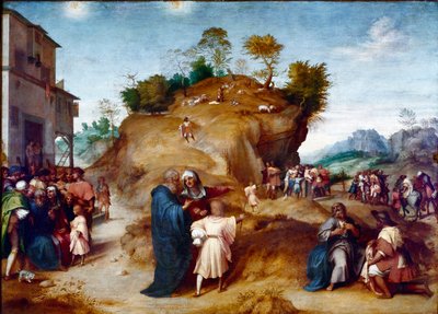约瑟夫的历史，雅各布的儿子：““约瑟夫解释他父亲的梦想”” Andrea del Sarto (1486-1530) 1515-1517 Dim 在木头上作画。 98x135 厘米佛罗伦萨，Palazzo Pitti，Galleria Palatina 作者 安德里亚·德尔·萨托（Andrea del Sarto）