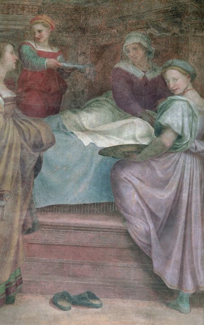 等待的女士们，从圣母诞生的细节 作者 安德里亚·德尔·萨托（Andrea del Sarto）