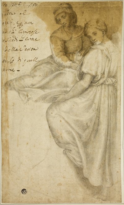 圣安妮和站立的妇女与 Salver 作者 安德里亚·德尔·萨托（Andrea del Sarto）