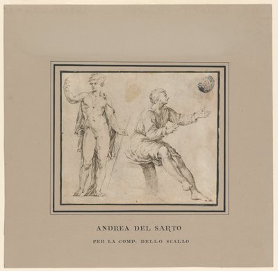古典姿势的裸体人物和坐姿人物速写 作者 安德里亚·德尔·萨托（Andrea del Sarto）