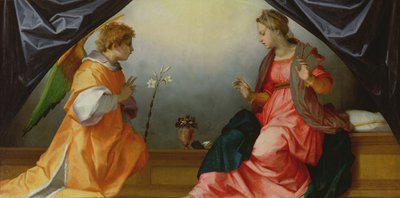 天使报喜，1528年（面板上的蛋彩画） 作者 安德里亚·德尔·萨托（Andrea del Sarto）