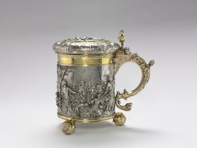 罐子，16世纪末（切割和缝合银片，重塑和鏤空装饰，铸造手柄和脚，部分镀金）。 作者 安德烈亚斯·布拉希费尔特（Andreas Brachfeldt）