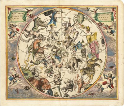 1660 年天体图，北半球星座与地球南半球的叠加图 作者 安德鲁·塞拉瑞斯