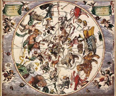 CELLARIUS, Andreas (1596-1665).Atlas Coelestis seu Harmonia Macrocosmica.1661.Fol 24.Hemisphaerium stellatum boreale antiquum.北半球的代表。Johannes Janssonius 在阿姆斯特丹印刷。现代早期。雕刻。西班牙。C 作者 安德鲁·塞拉瑞斯