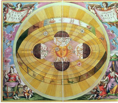 Scenographia：哥白尼系统星图（约 1543 年），由尼古拉斯-哥白尼（1473-1543 年）设计，选自《天体图集，或宇宙的和谐》。 作者 安德鲁·塞拉瑞斯