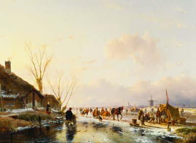 1850年，在冰冻的河面上，一个摊位上的溜冰者 作者 安德烈亚斯·谢尔福特