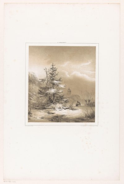 冬季景观：针叶树和驾雪橇的男子 作者 荷兰皇家 Steendrukkerij van CW Mieling