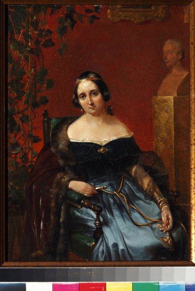 安娜-阿列克谢耶夫娜-安德劳（1808-1888 年），女，奥利尼娜-波波夫，安德烈-安德列耶维奇（1832-1896 年）肖像。纸板油画 作者 安德烈·安德烈耶维奇·波波夫