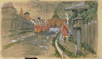在老莫斯科Ilyinsky门口的Strelets巡逻队，1897年 作者 安德烈·彼得罗维奇·里亚布什金