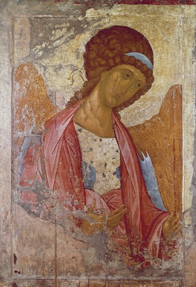 安德烈·鲁布列夫 (Andrei Rublev) 或安德烈·鲁布廖夫 (Andrej Rubljov) (1360-1430) 的大天使迈克尔 (The Archangel Michael)，作于 1410 年至 1420 年之间，Icon。 作者 安德烈·鲁布列夫（Andrei Rublev）