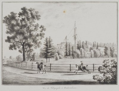 1821-1822年，奥拉宁鲍姆（Oranienbaum）的雪橇亭和电报机的视图 作者 Andrei Yefimovich Martynov