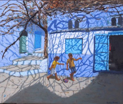 Ball games in the street,Chefchaouen,Morocco , 2018,(oil on canvas) 作者 安德鲁·马卡拉（Andrew Macara）