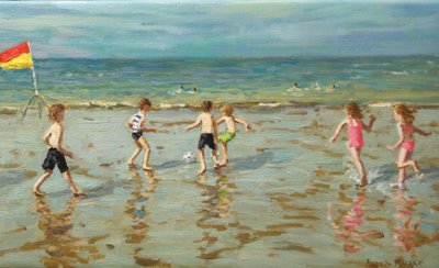 沙滩足球，谢林汉姆，2018（布面油画） 作者 安德鲁·马卡拉（Andrew Macara）