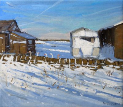 《商队和鹅》，德比郡，2011（布面油画） 作者 安德鲁·马卡拉（Andrew Macara）