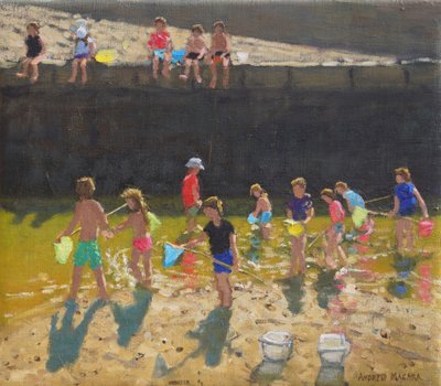 Crabbing in the Harbour,Bude, Cornwall ,2018,(oil on canvas) 作者 安德鲁·马卡拉（Andrew Macara）