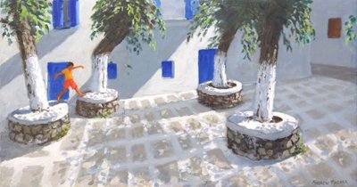 四棵树，米科诺斯镇，2022 年（布面油画） 作者 安德鲁·马卡拉（Andrew Macara）