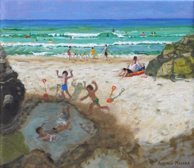 海池中的乐趣，圣艾夫斯，2024 年（布面油画） 作者 安德鲁·马卡拉（Andrew Macara）