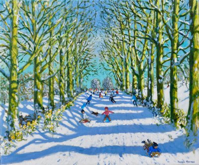 阳光与雪中的乐趣，德比，2022 年（布面油画） 作者 安德鲁·马卡拉（Andrew Macara）