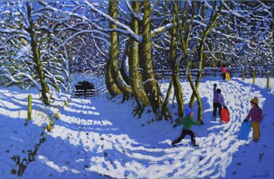 打雪橇，卡尔克修道院，2021年（布面油画）。 作者 安德鲁·马卡拉（Andrew Macara）