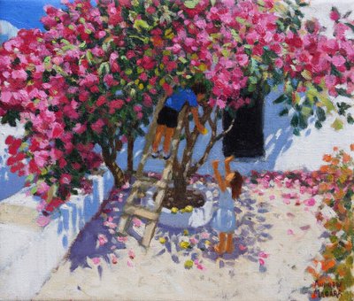采摘柠檬，Skiathos，希腊，2021年，（布面油画） 作者 安德鲁·马卡拉（Andrew Macara）