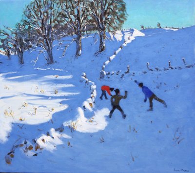 在雪地里玩Youlgrave，Derbyshire，2016，（布面油画） 作者 安德鲁·马卡拉（Andrew Macara）
