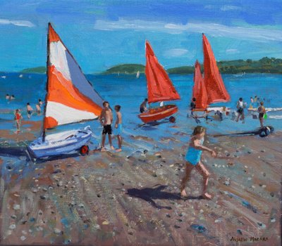 红色和白色帆，Abersoch 作者 安德鲁·马卡拉（Andrew Macara）