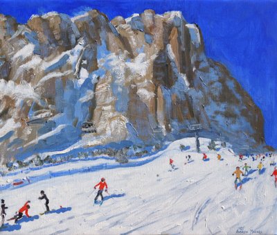 沿着山滑雪，Selva Gardena（布面油画） 作者 安德鲁·马卡拉（Andrew Macara）