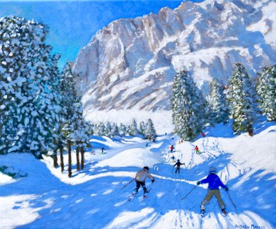 滑雪前往多洛米蒂山，意大利加尔代纳山谷，2022 年（布面油画） 作者 安德鲁·马卡拉（Andrew Macara）