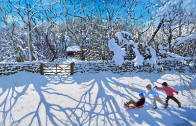 2021年，德比郡高峰区Dovehead的Gambols Lane的雪橇（布面油画）。 作者 安德鲁·马卡拉（Andrew Macara）