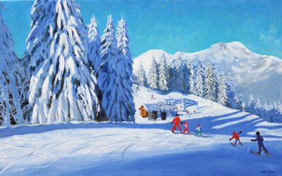 滑雪课，莫尔辛，2015 年（布面油画） 作者 安德鲁·马卡拉（Andrew Macara）