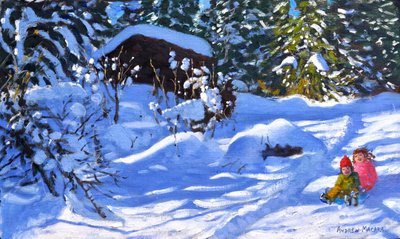 两个人在雪橇上，果园，莫尔兹内，（布面油画 作者 安德鲁·马卡拉（Andrew Macara）