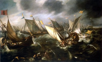 北欧海岸外的荷兰帆船比赛。布面油画，约创作于 1630 年，作者 Andries van Eertvelt（1590-1652 年）。 作者 安德斯·范·埃特维尔特