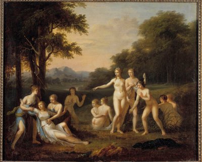 黛安发现卡利斯托的怀孕 安吉里卡-考夫曼（1740-1807）的画作 18世纪 太阳。0.46 x 0.56米 塔楼，美术博物馆 作者 当归考夫曼