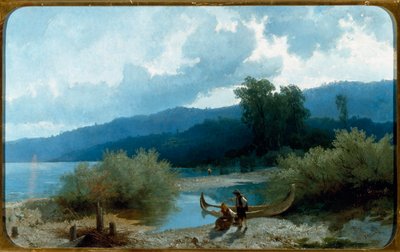 湖景 (Lakescape) 安杰洛·贝卡里亚 (Angelo Beccaria) (1820-1897) 绘画，1862 年昏暗 55,5x90,3 厘米 Genes，Galleria d