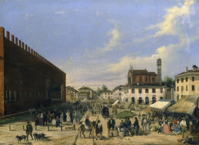 Belgioioso的集市广场 作者 Angelo Inganni