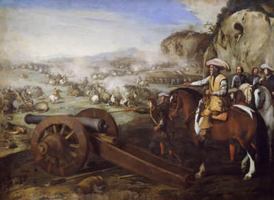 马背上的船长在战斗中命令开炮，阿尼洛·法尔科内（Aniello Falcone，1607-1656 年）绘画，布面油画，94x131 厘米 作者 阿尼洛·法尔科内