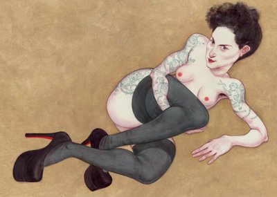 穿Louboutins的裸体》，2016年（插图板上的丙烯颜料） 作者 安妮塔昆兹